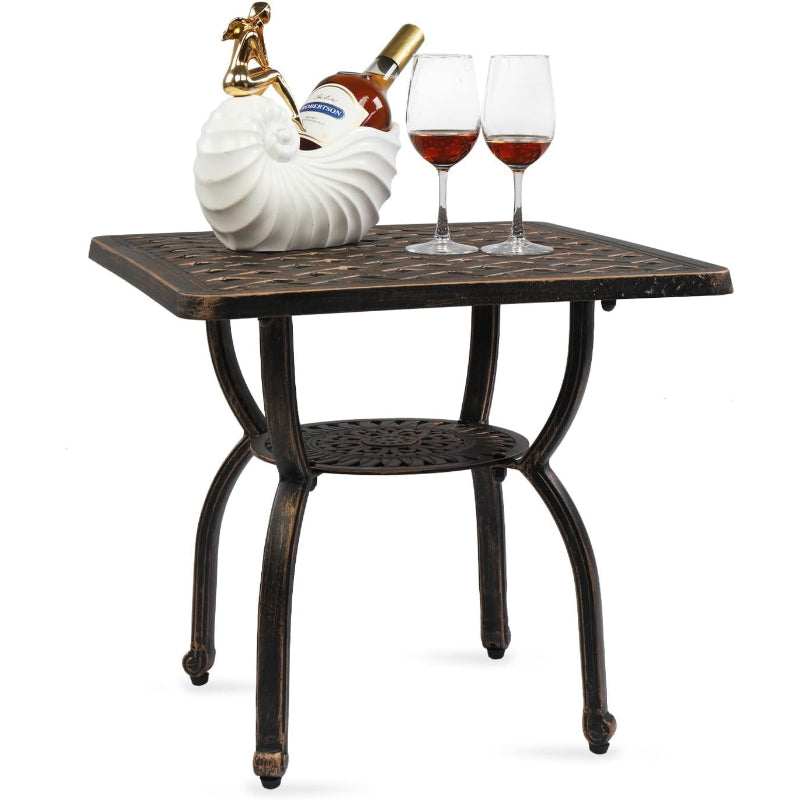 Square Antique Bronze Cast Aluminum Patio Side Table