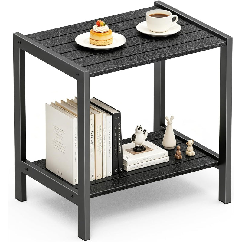2-Tier Black Square Patio Side Table
