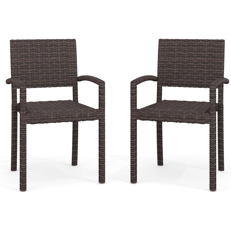 Set of 2 Brown Stackable Patio Armchairs
