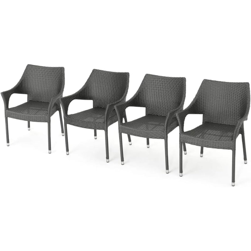 Grey PE Rattan Armchairs Set of 4