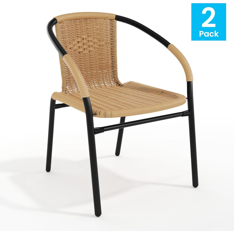 Set of 2 Beige Rattan Stack Chair