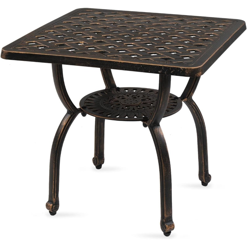 Square Antique Bronze Cast Aluminum Patio Side Table