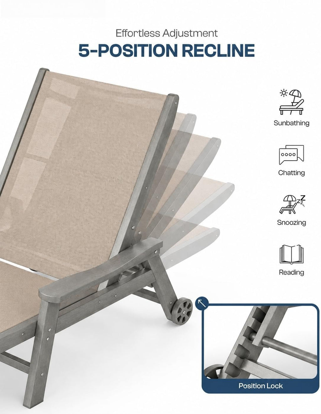 HDPE Grey Frame Khaki Chaise Lounge Chair