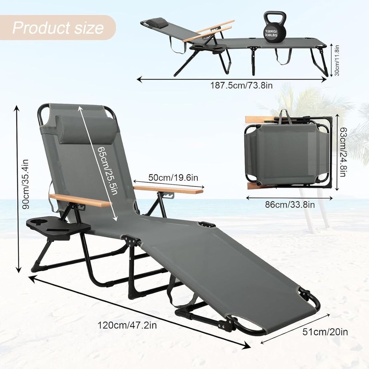 Folding Grey Beach Lounge Chair