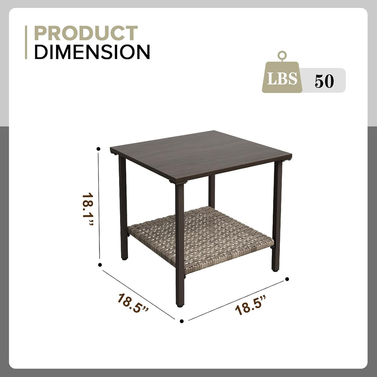 2-Tier Wood Grain Patio Side Table