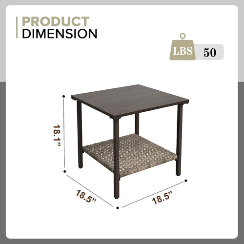 2-Tier Wood Grain Patio Side Table