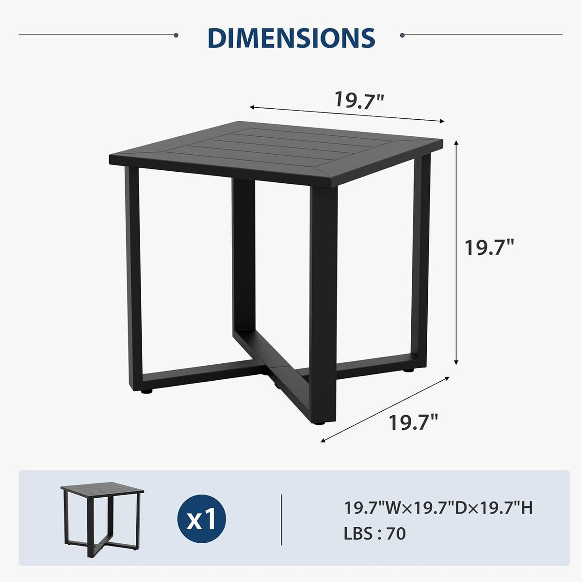 Black Square Patio Side Table