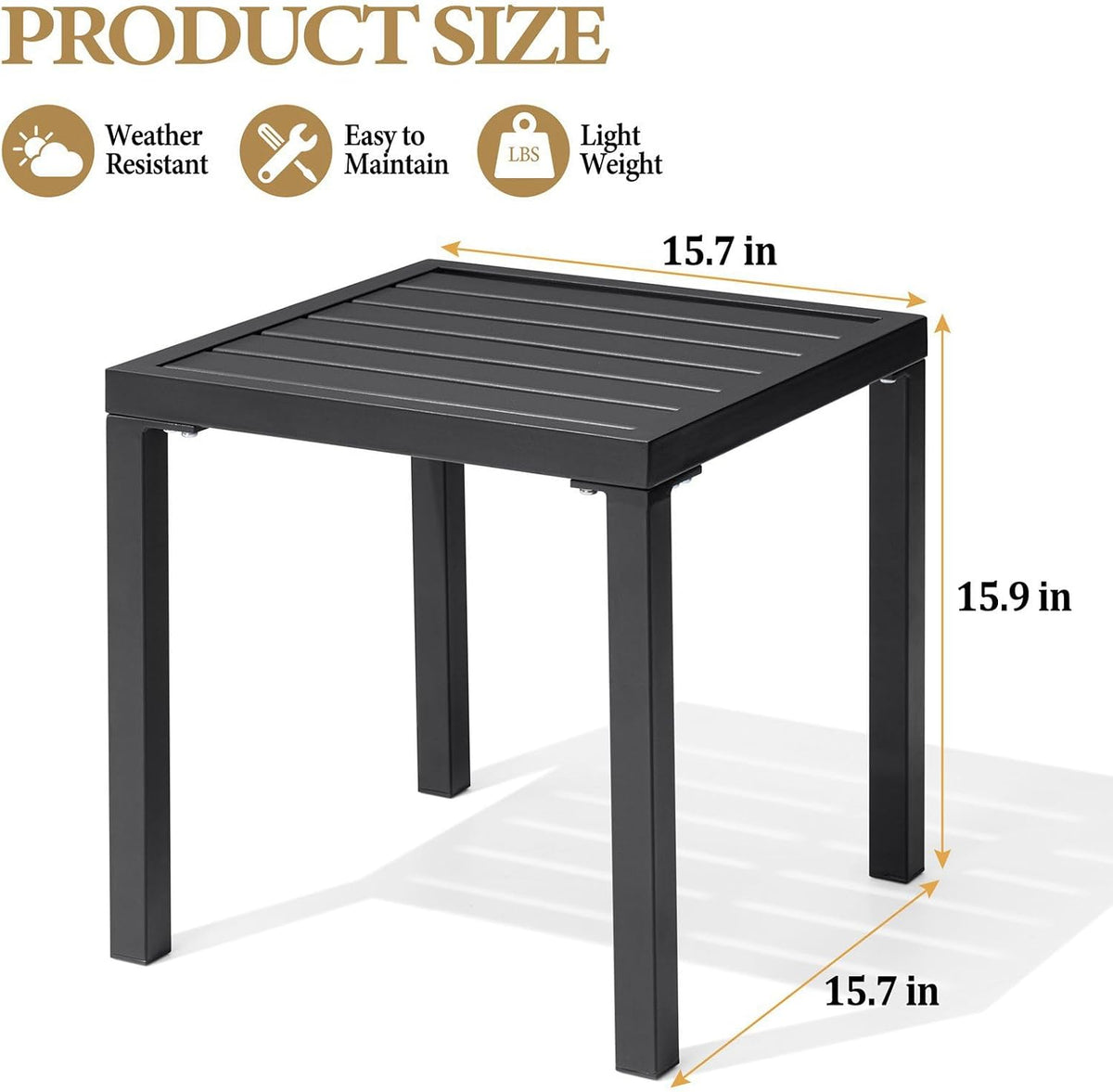 Black Metal Square Patio Side Table