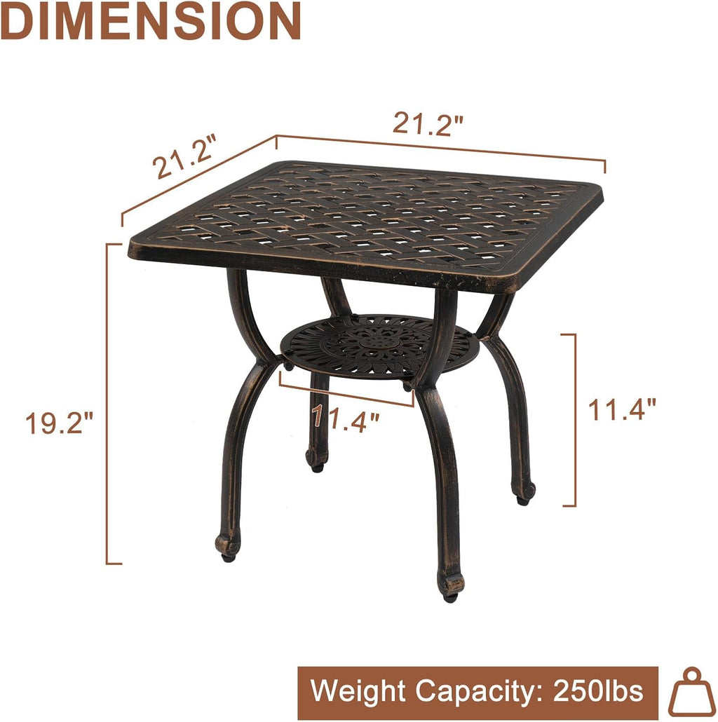 Square Antique Bronze Cast Aluminum Patio Side Table