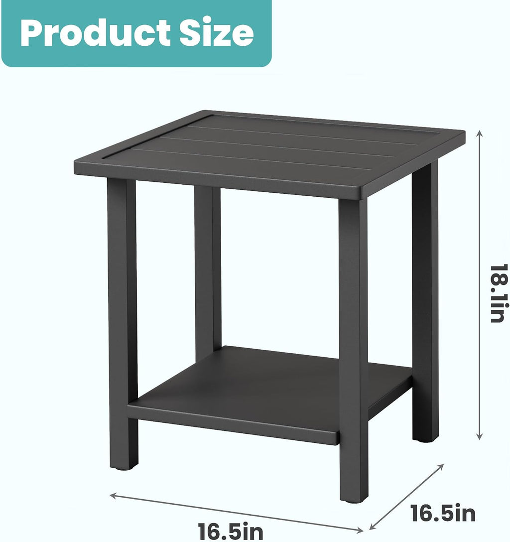 Large Square Black Metal Patio Side Table
