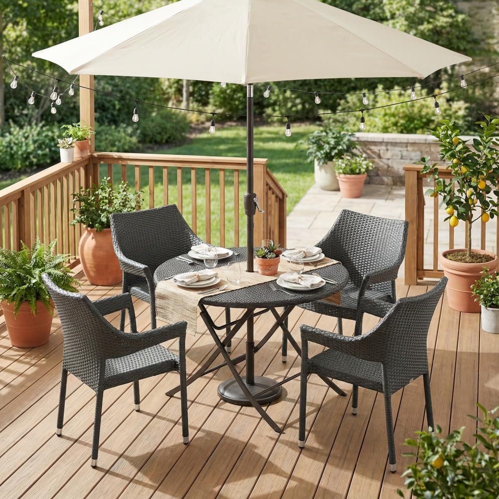 Grey PE Rattan Armchairs Set of 4