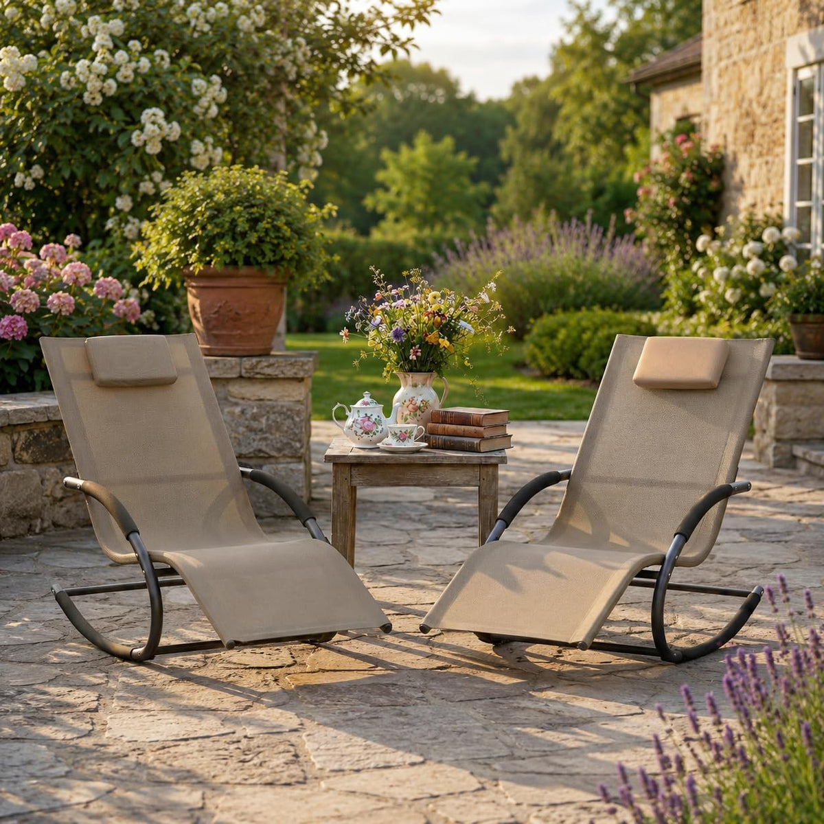 Brown Outdoor Rocking Lounge Chair