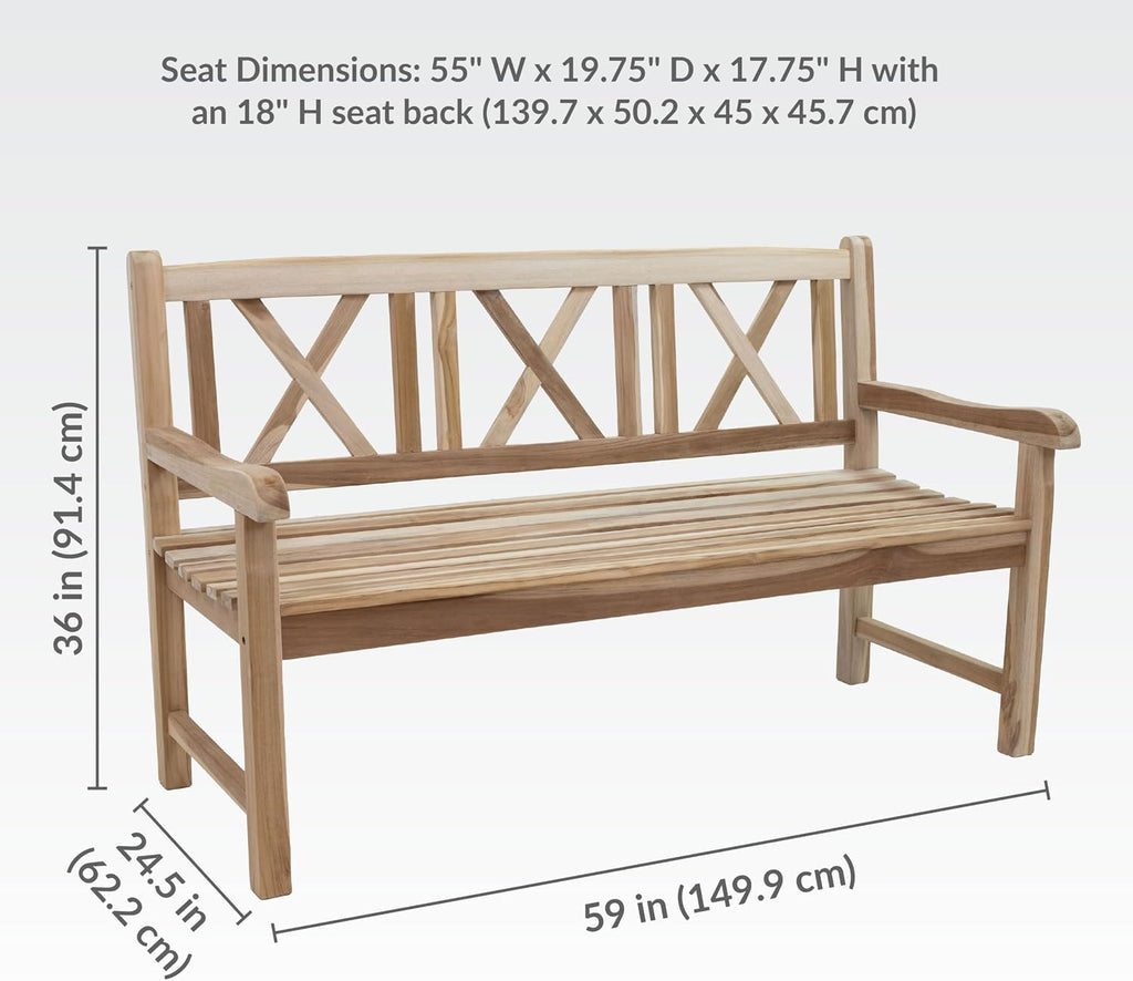 59" Cross-Back Teak Bench