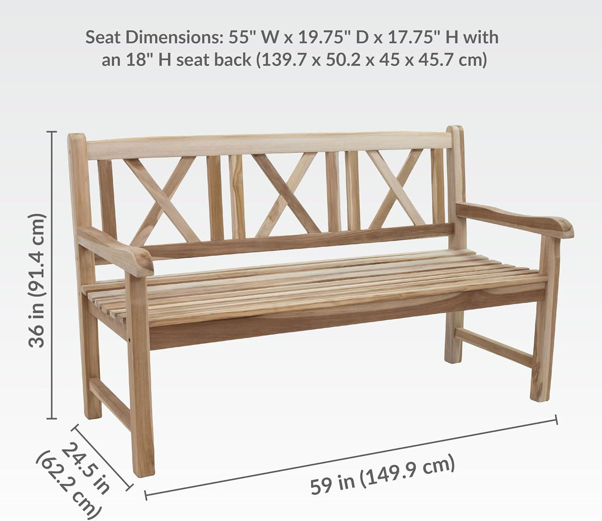 59" Cross-Back Teak Bench