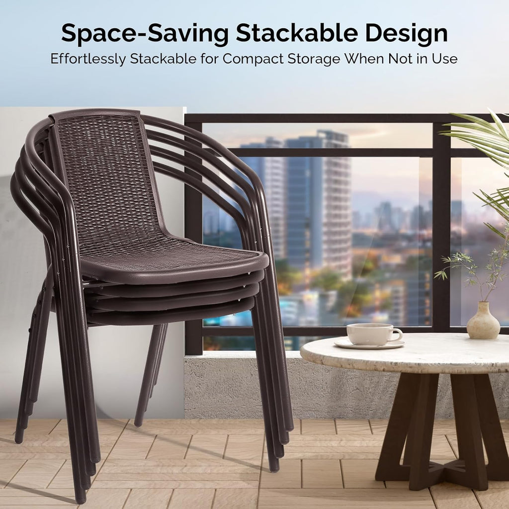 Set of 4 PE Rattan Dining Chairs
