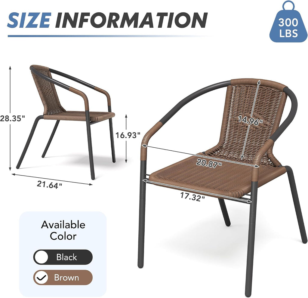 Set of 4 Brown Stackable Rattan Dining Chairs