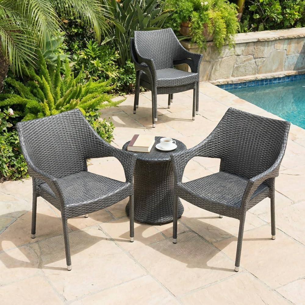 Grey PE Rattan Armchairs Set of 4