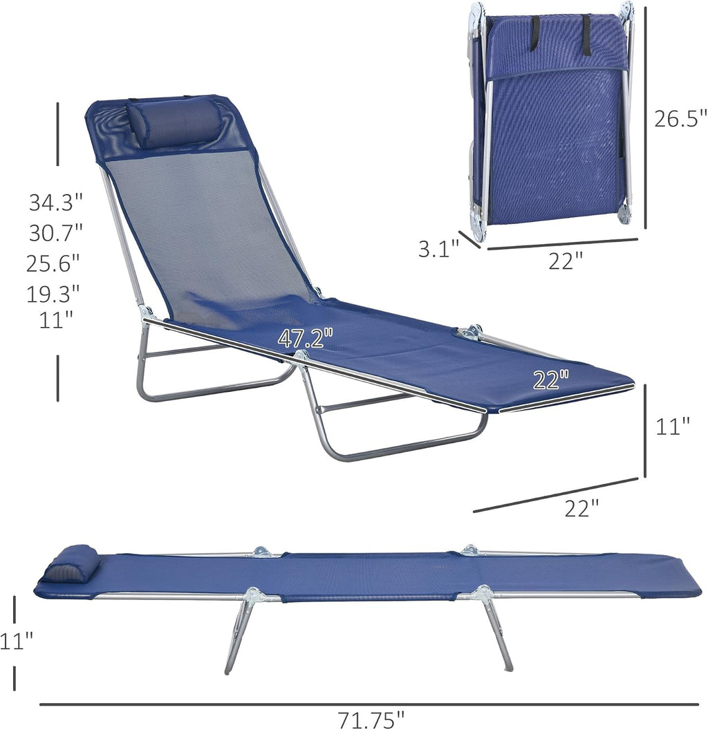 Set of 2 Dark Blue Folding Chaise Lounge Chairs