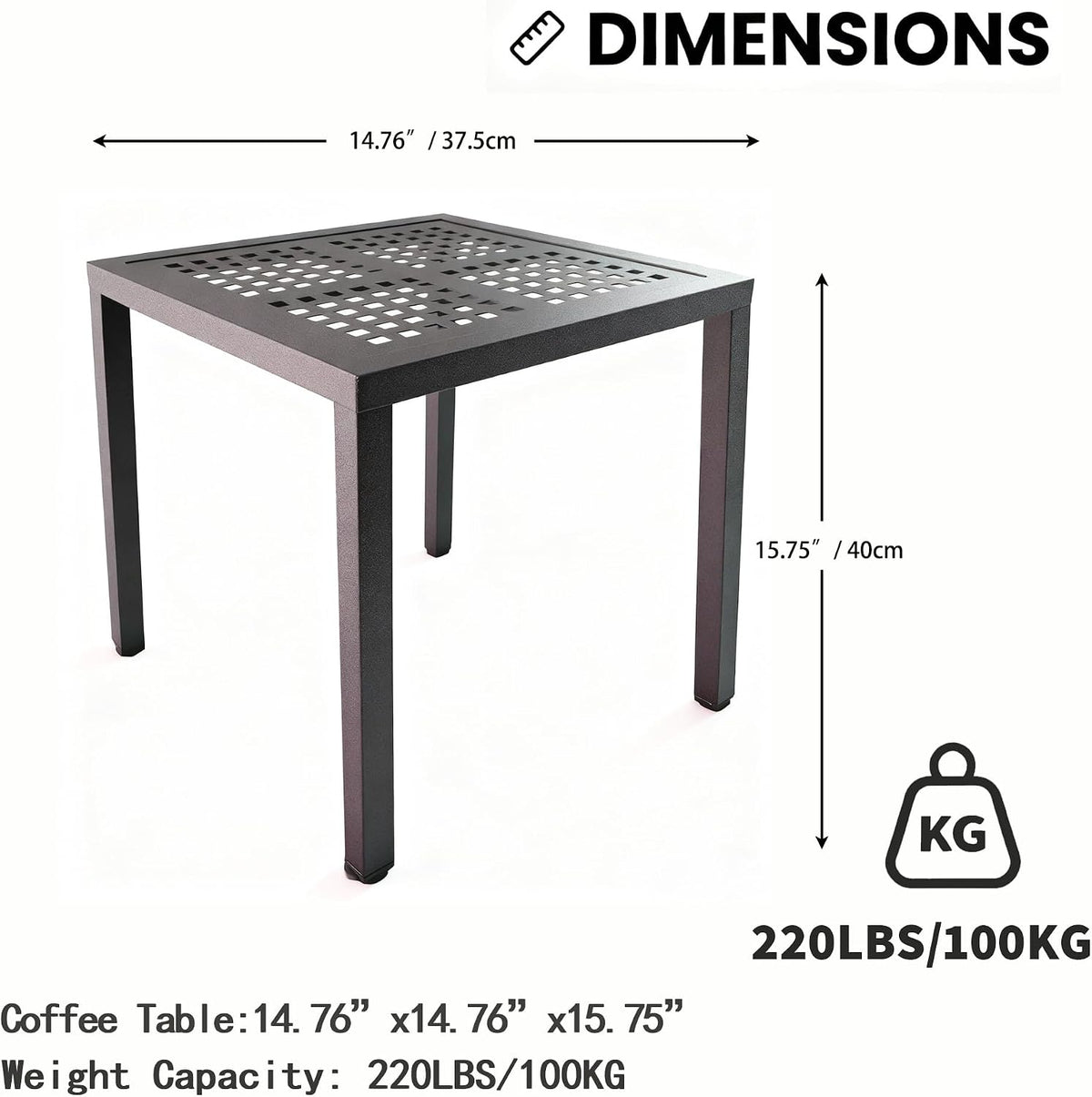 Square Aluminum Rustproof Patio Side Table