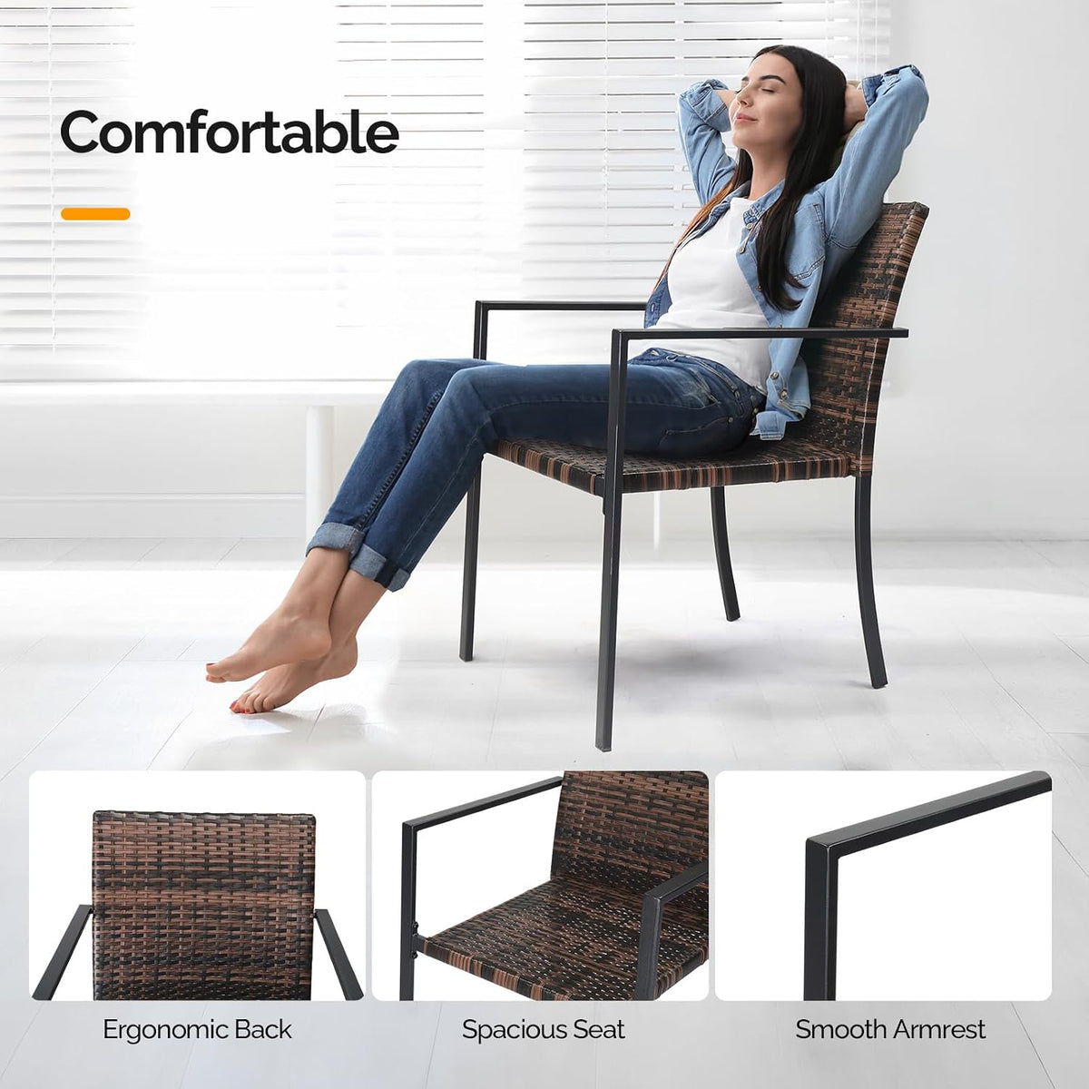 Set of 4 Brown Stackable Wicker Patio Chairs