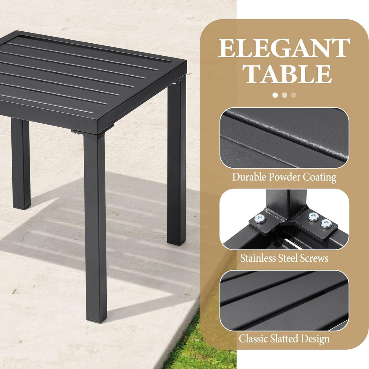 Black Metal Square Patio Side Table