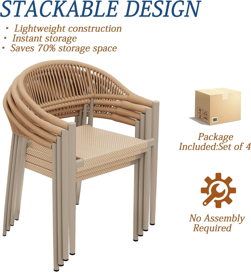 4Pcs Stackable Rattan Patio Armchairs