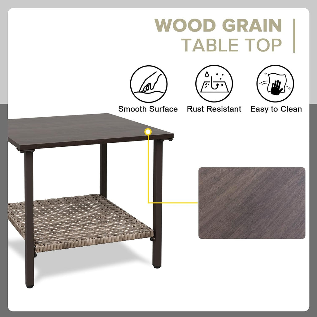 2-Tier Wood Grain Patio Side Table