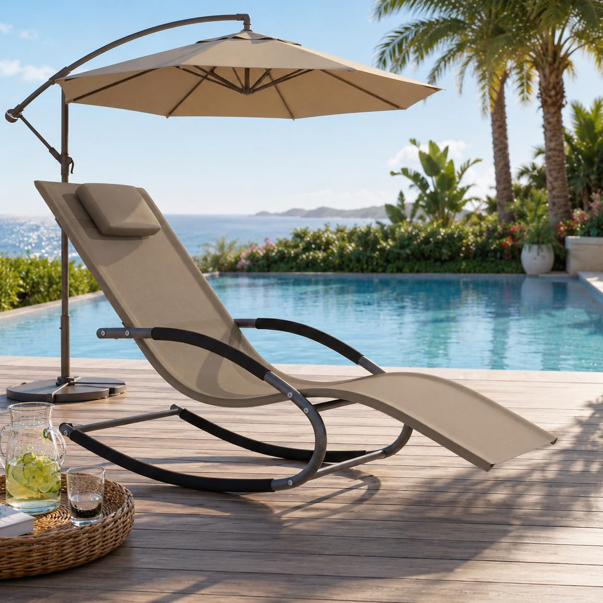 Brown Outdoor Rocking Lounge Chair