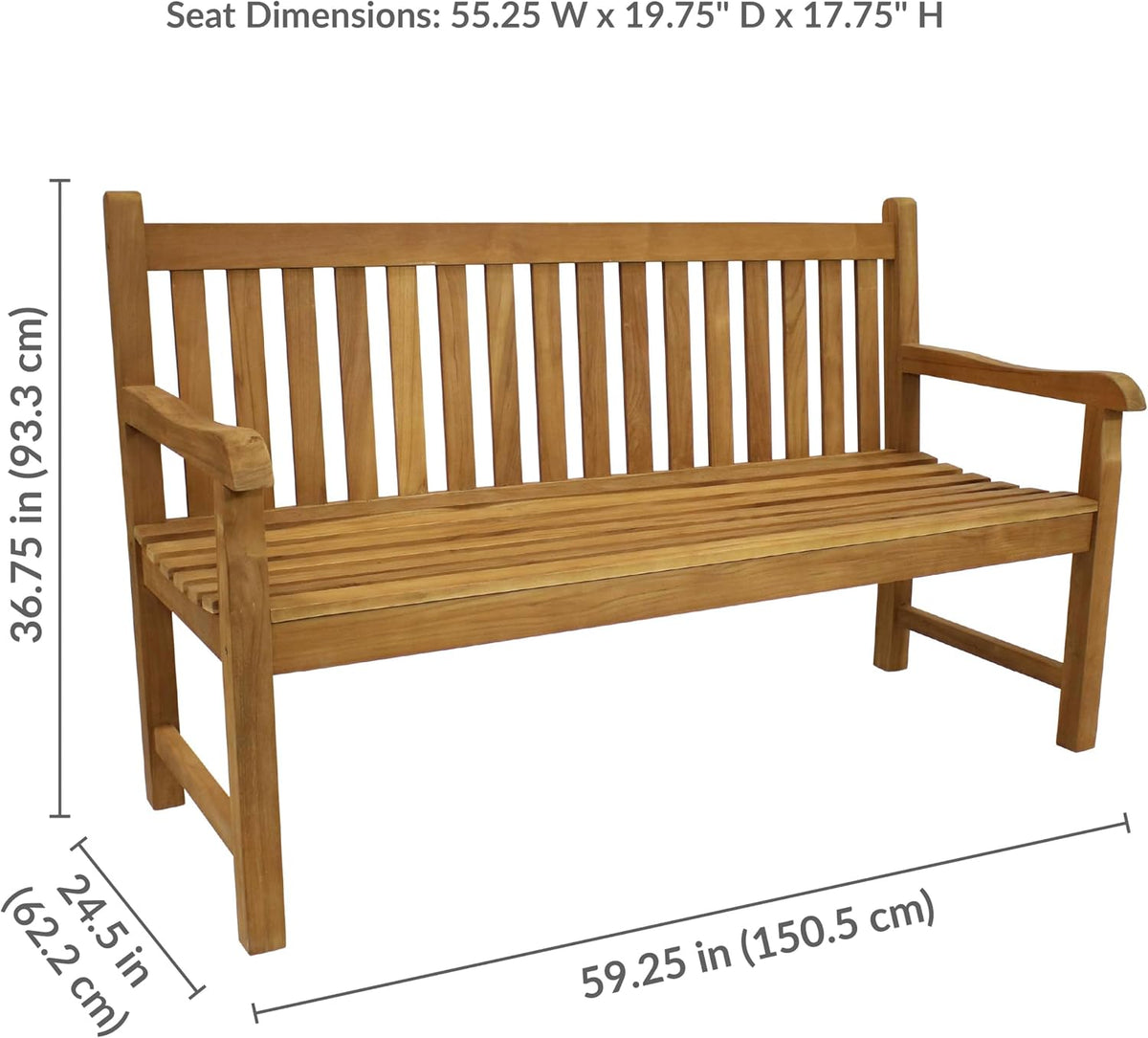 59" Light Brown Teak Bench