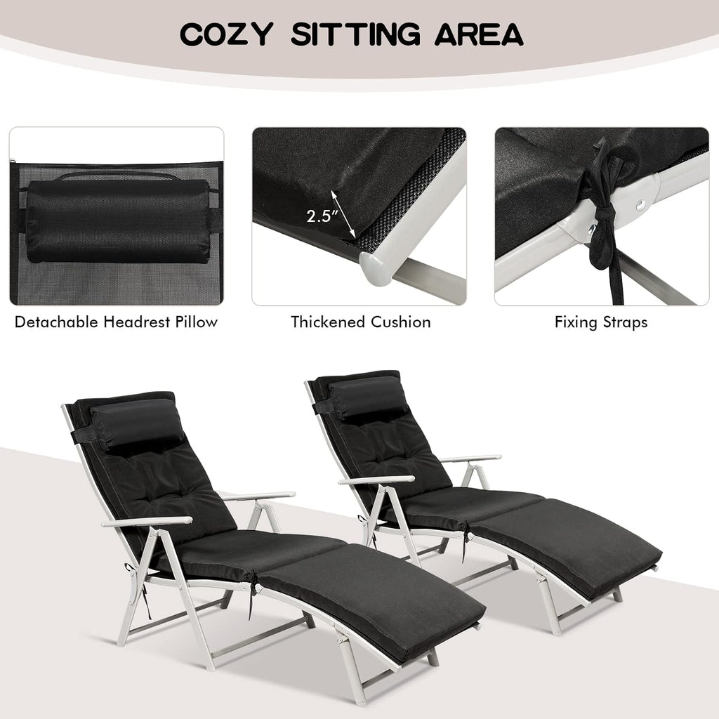Black Folding Chaise Lounge Chair