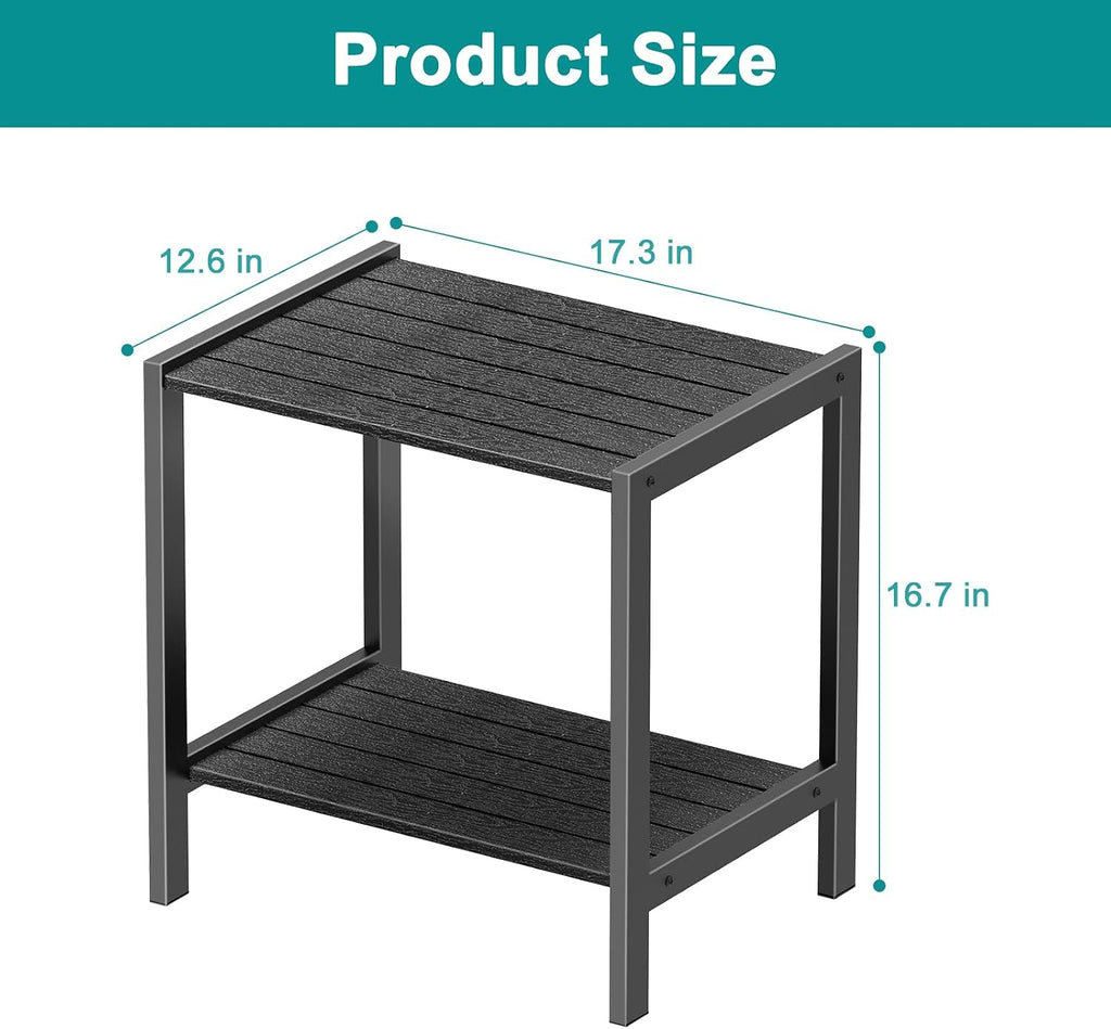 2-Tier Black Square Patio Side Table