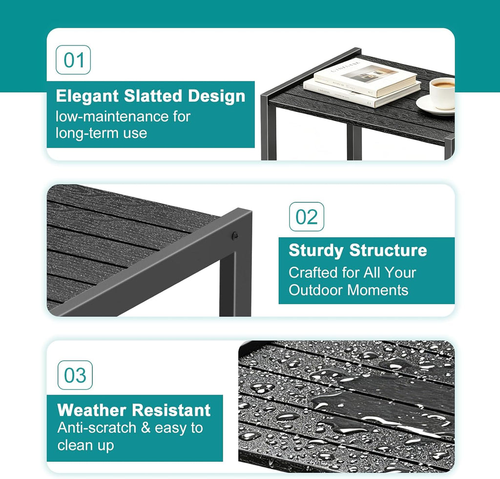 2-Tier Black Square Patio Side Table