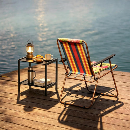2-Tier Black Square Patio Side Table
