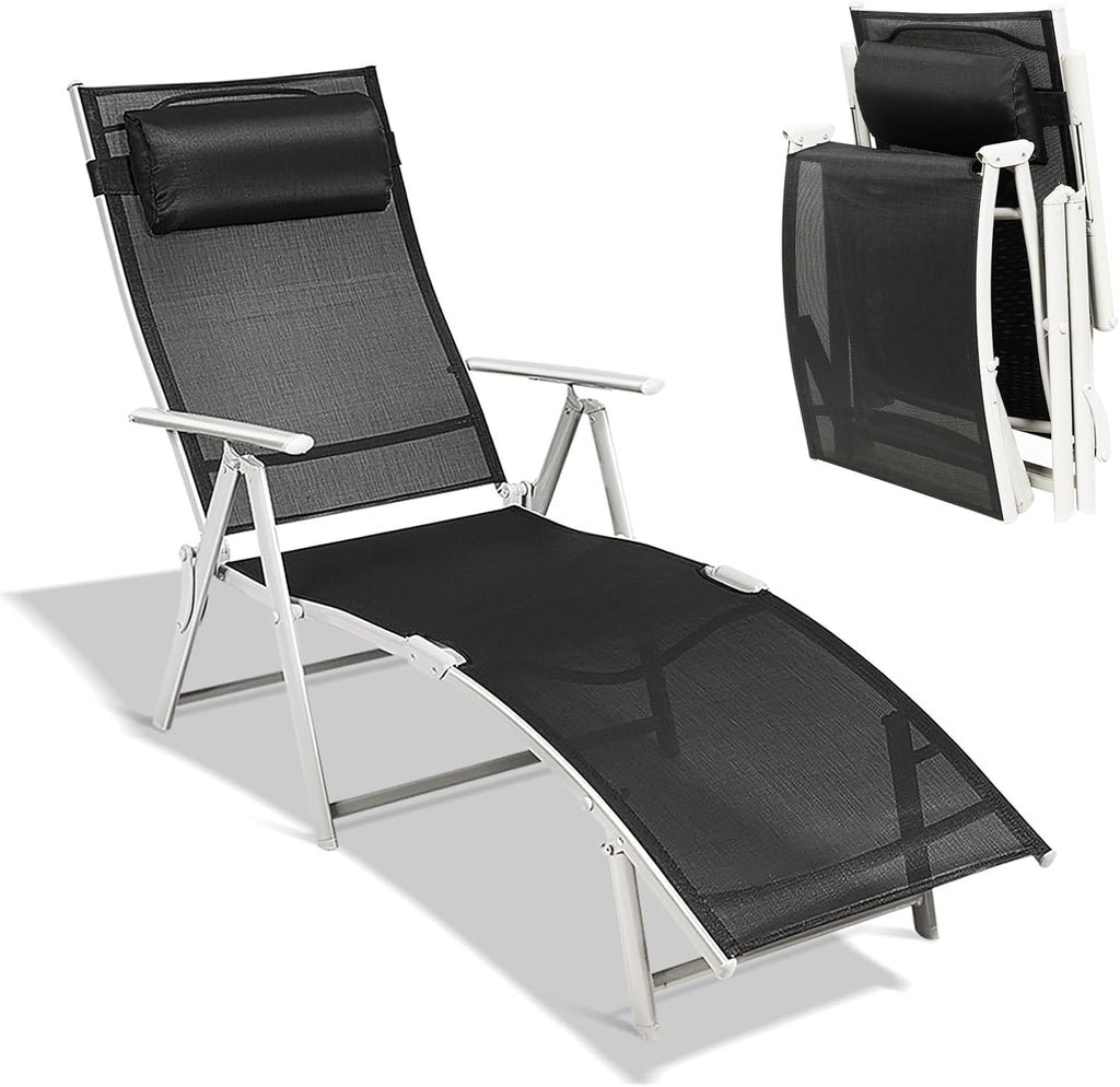 Black Folding Chaise Lounge Chair