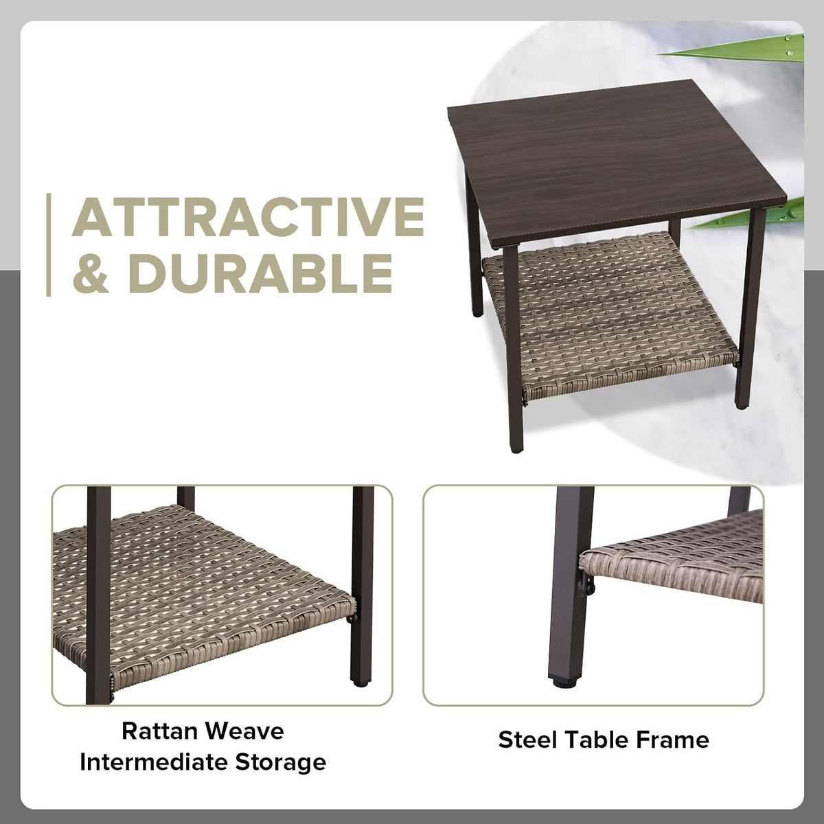 2-Tier Wood Grain Patio Side Table