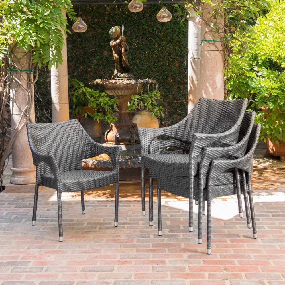 Grey PE Rattan Armchairs Set of 4