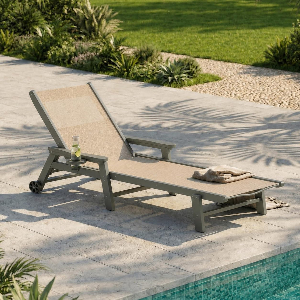 HDPE Grey Frame Khaki Chaise Lounge Chair