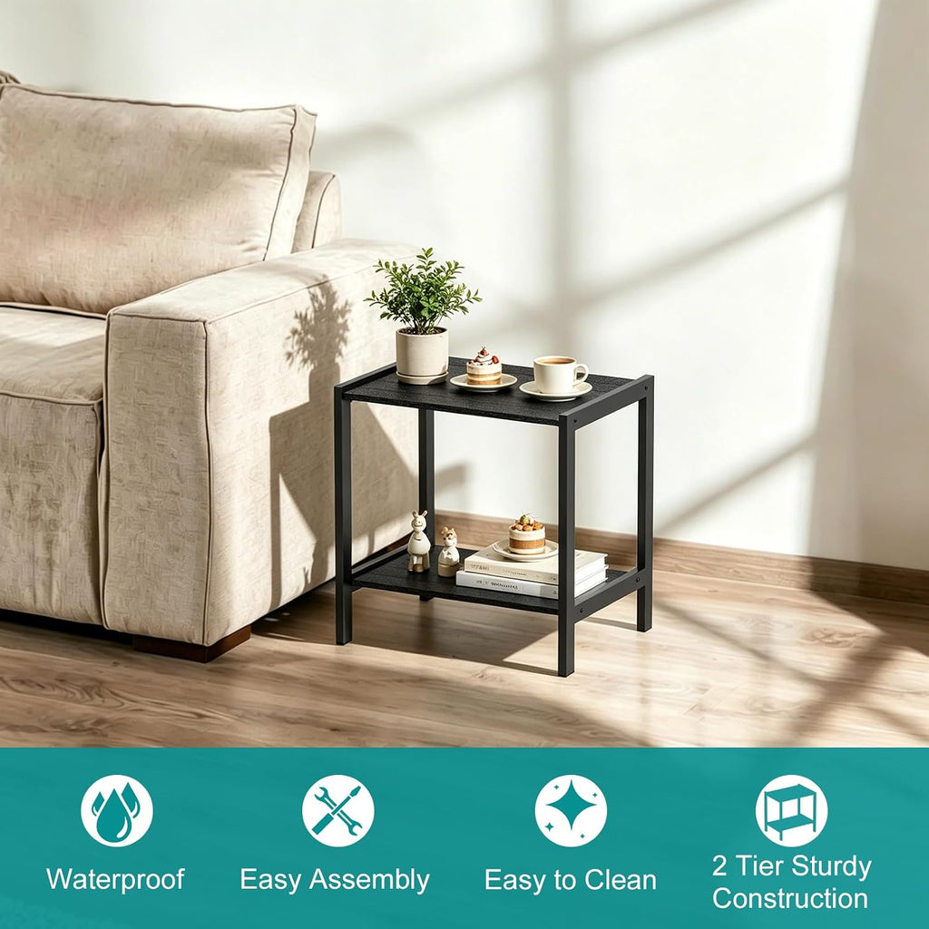 2-Tier Black Square Patio Side Table