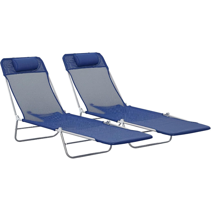 Set of 2 Dark Blue Folding Chaise Lounge Chairs
