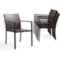 Set of 4 Brown Stackable Wicker Patio Chairs