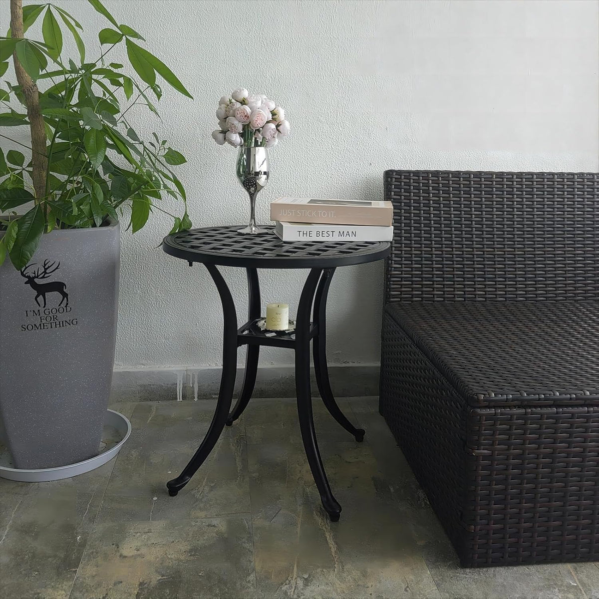 Black Cast Aluminum Patio Side Table