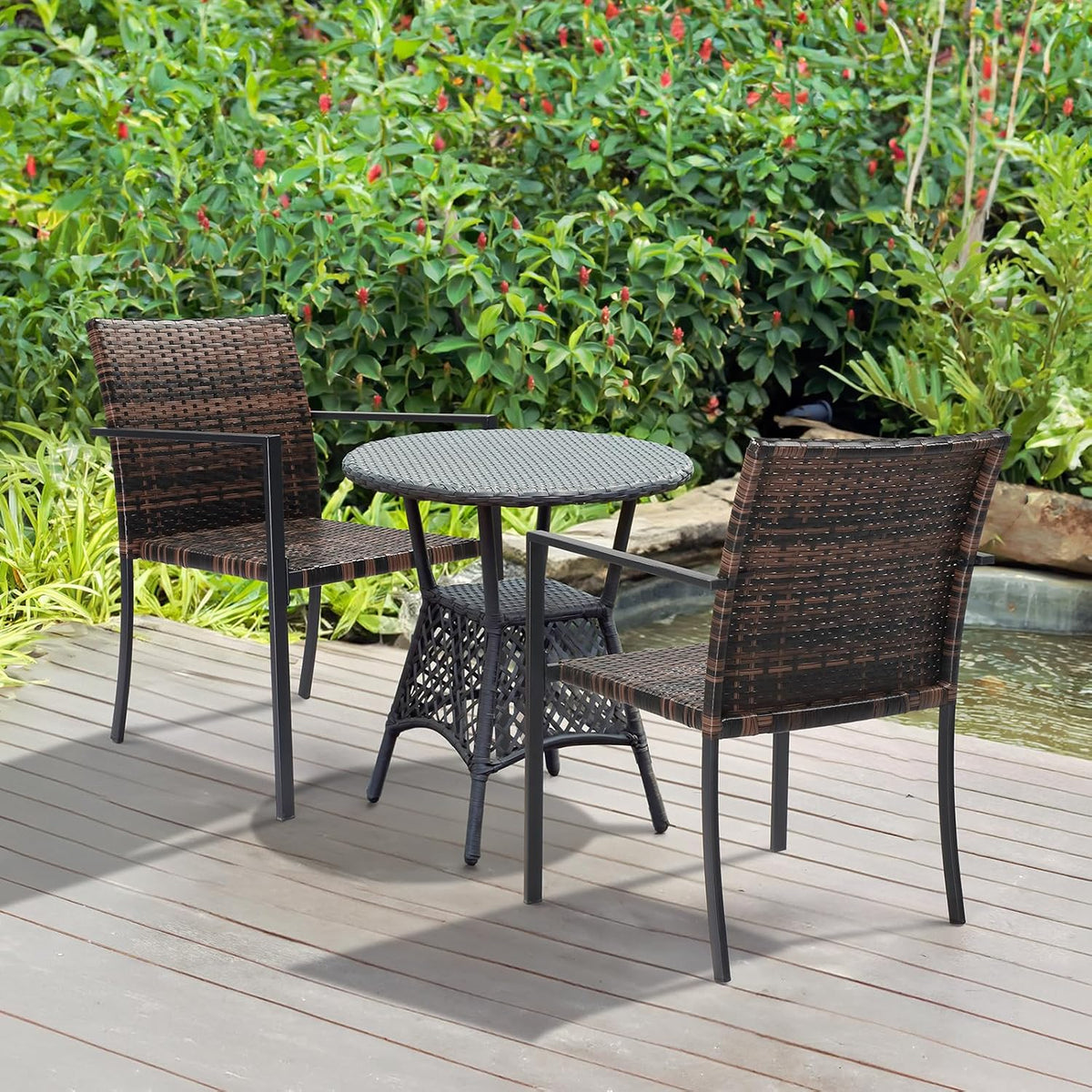 Set of 4 Brown Stackable Wicker Patio Chairs