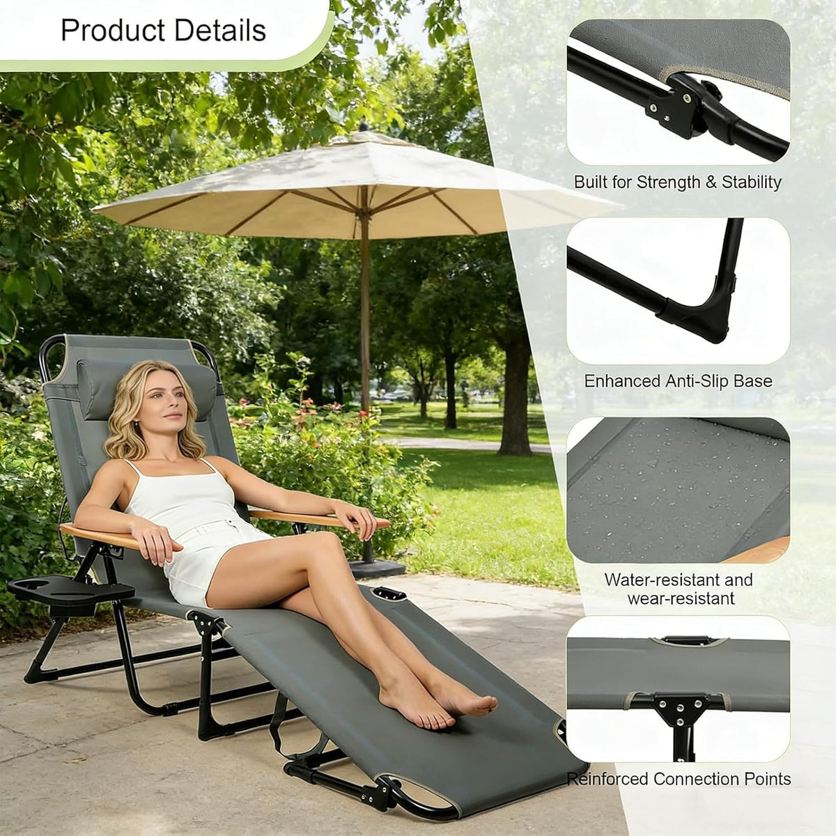 Folding Grey Beach Lounge Chair
