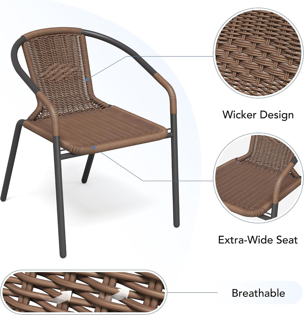Set of 4 Brown Stackable Rattan Dining Chairs