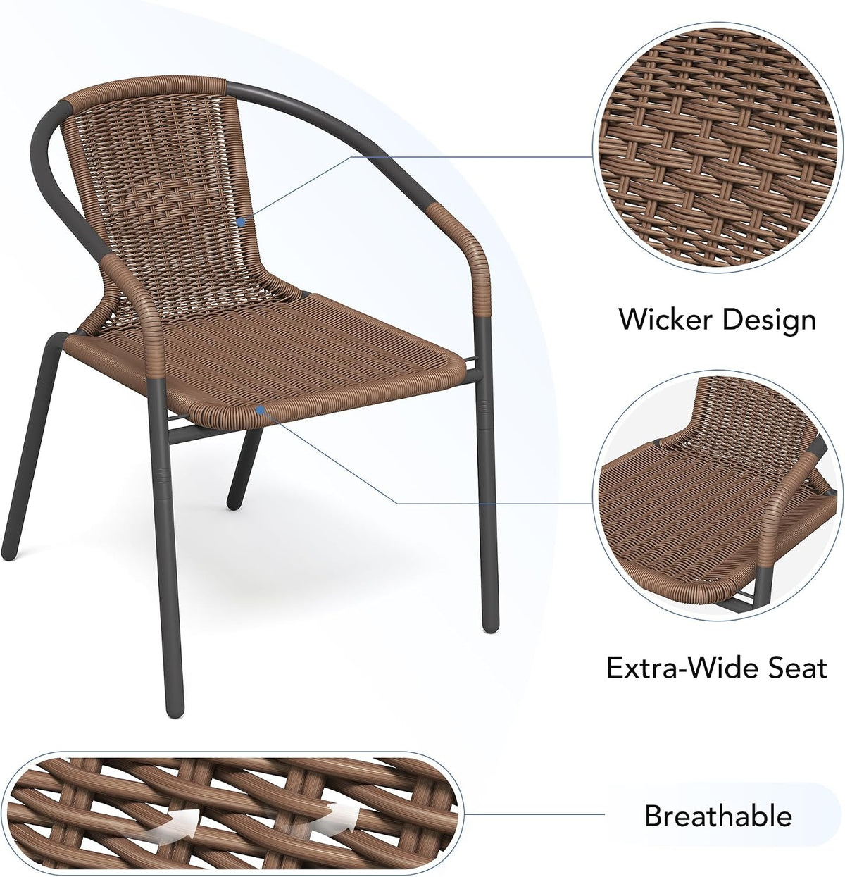 Set of 4 Brown Stackable Rattan Dining Chairs