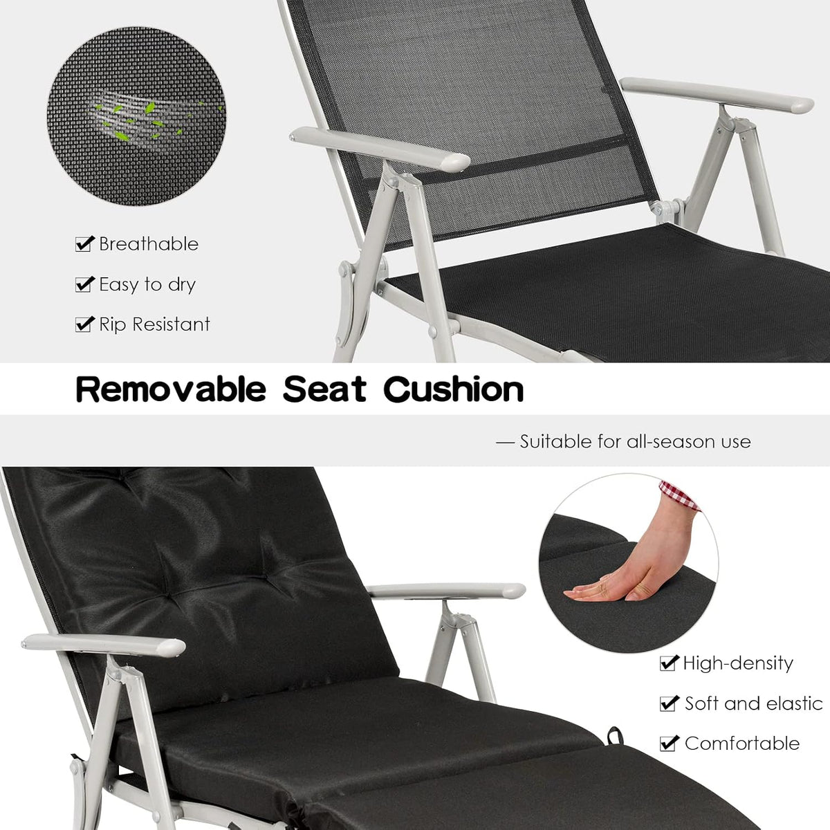 Black Folding Chaise Lounge Chair