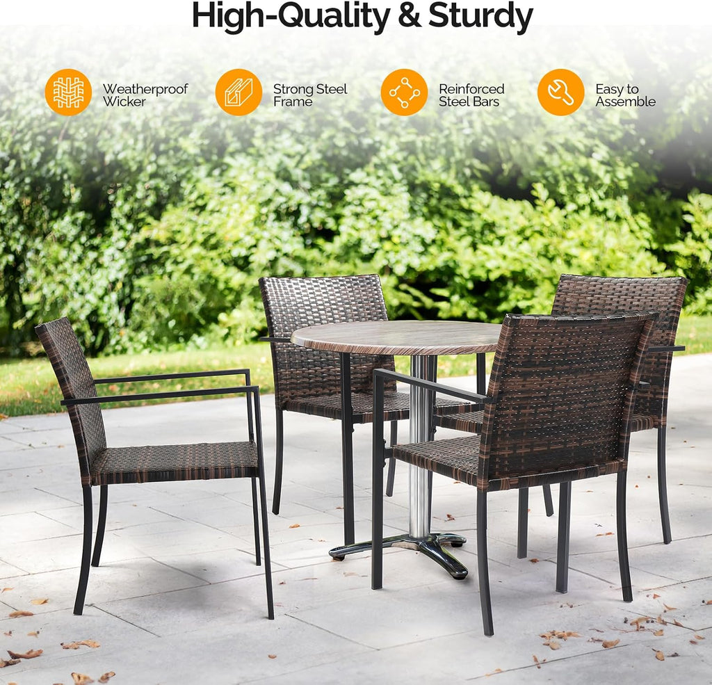 Set of 4 Brown Stackable Wicker Patio Chairs