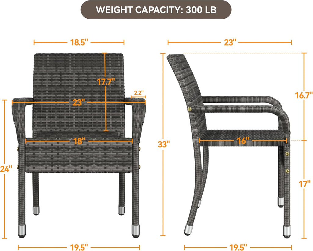 Set of 2 Gray Stackable Rattan Dining Chairs