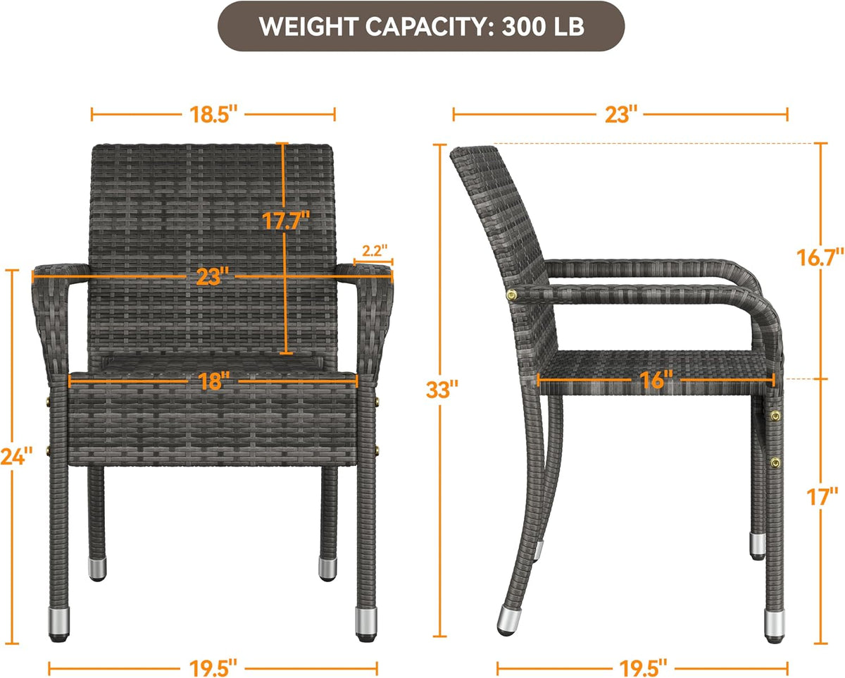 Set of 2 Gray Stackable Rattan Dining Chairs