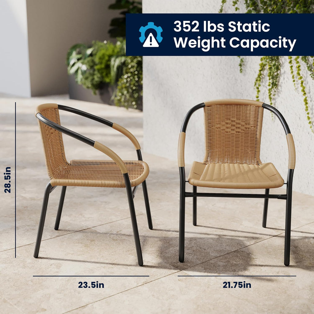 Set of 2 Beige Rattan Stack Chair